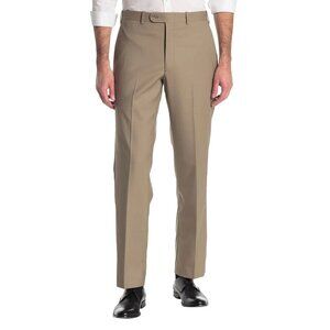 JB Britches Men's Wool Blend Flat Front Dress Pants Tan, Size 32x34 (New)